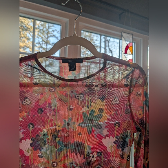 Forever 21 Womens Floral Mesh Top Festival M Rave Dopamine Long Sleeve Retro - Picture 7 of 11